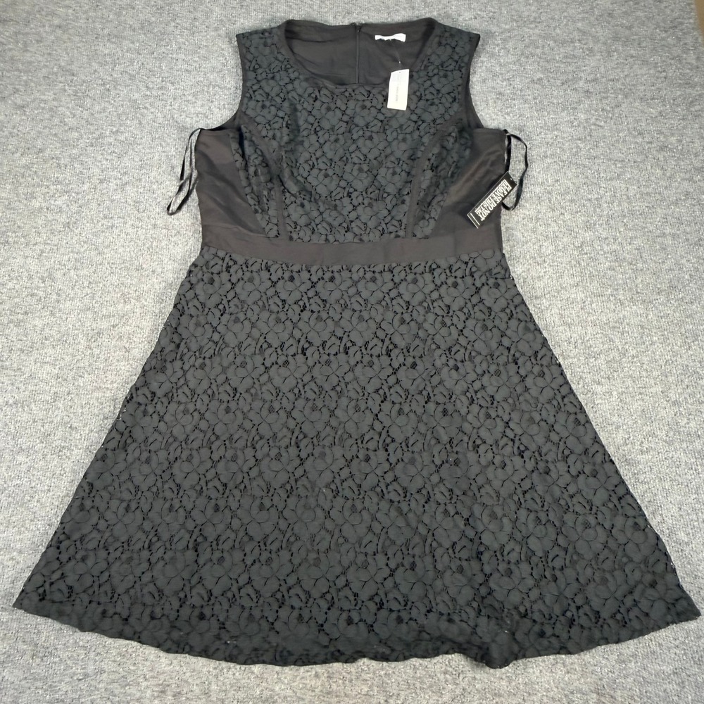 New York & Company Womens Black Floral Lace Fit & Flare Dress Size 18 #4454